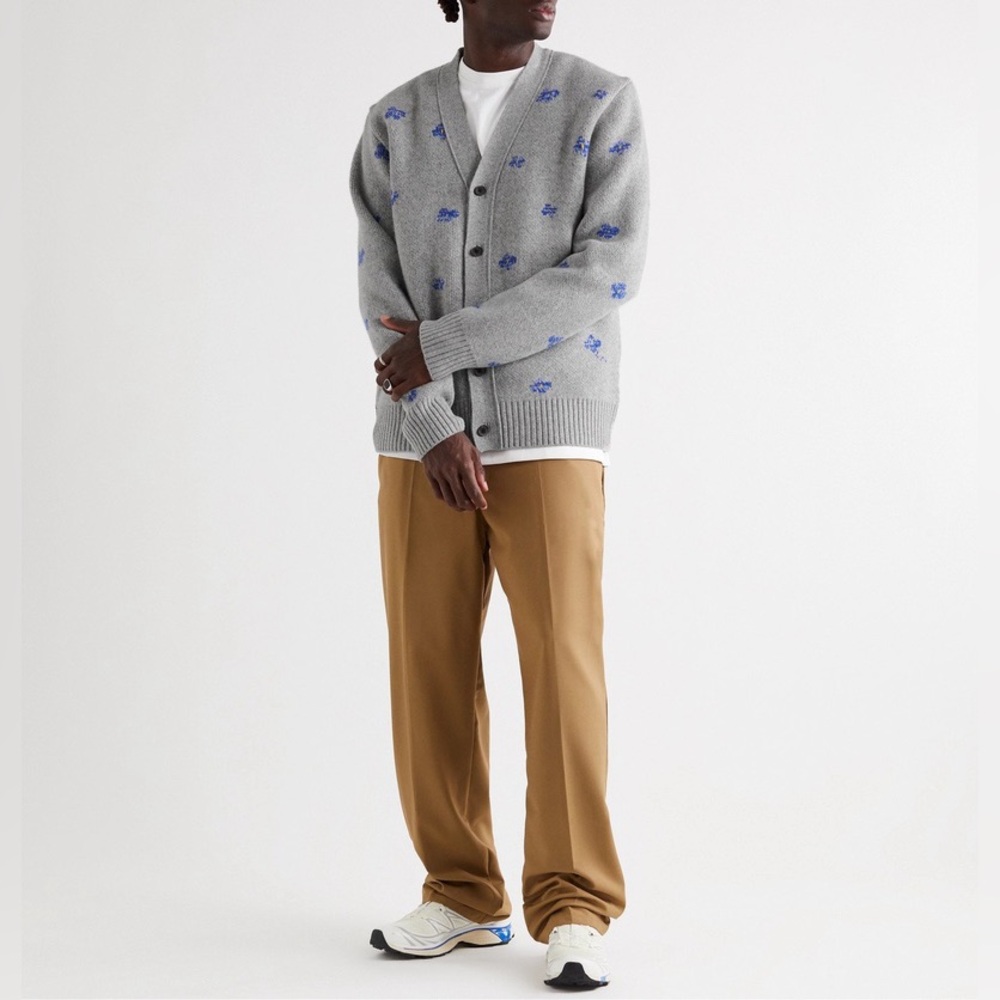 ADER ERROR Oversized Floral Jacquard Wool Cardigan in Gray Size A1/Small VGUC